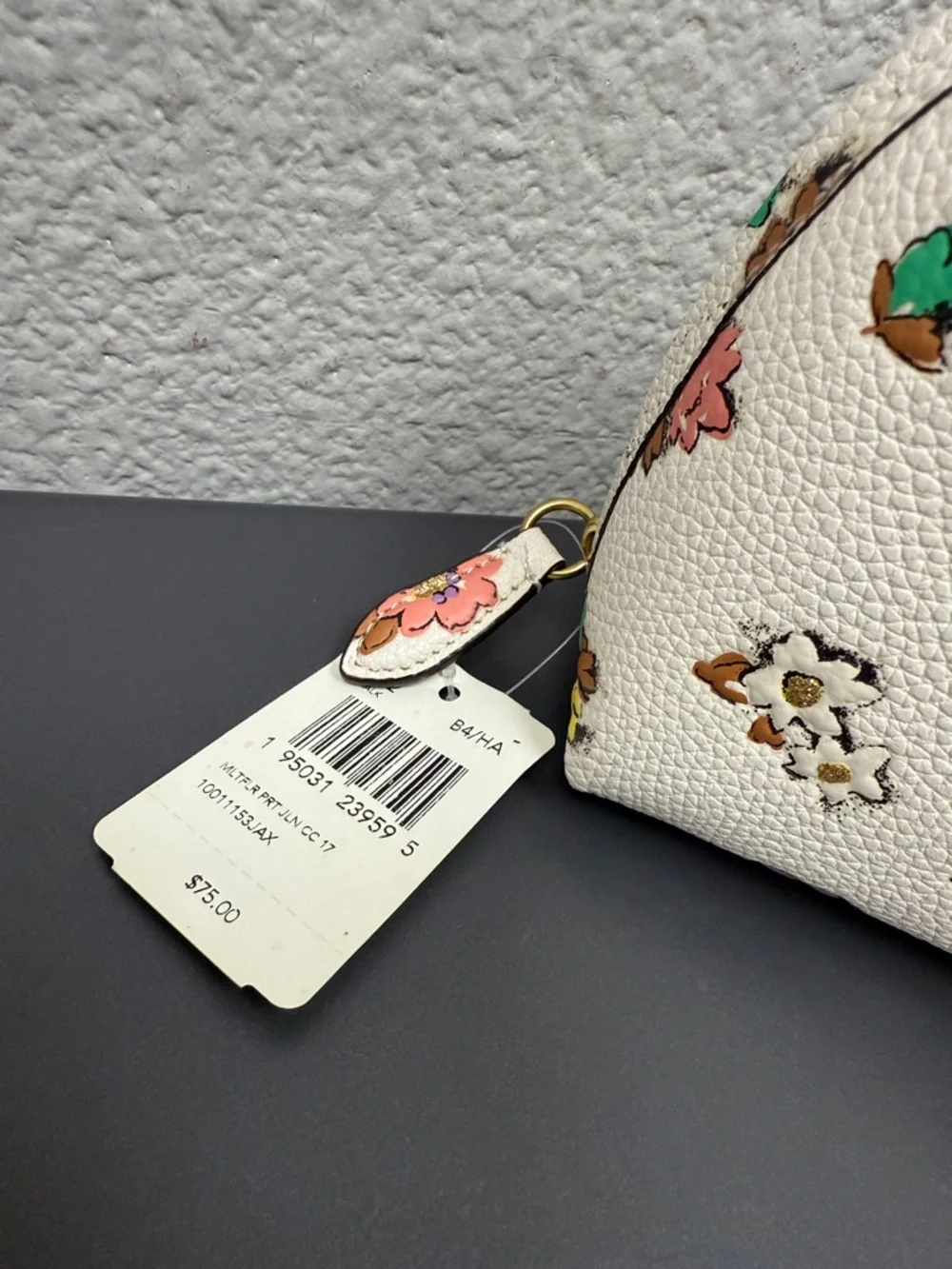Coach White Floral Zip Cosmetic Pouch with Multicolor Blooms